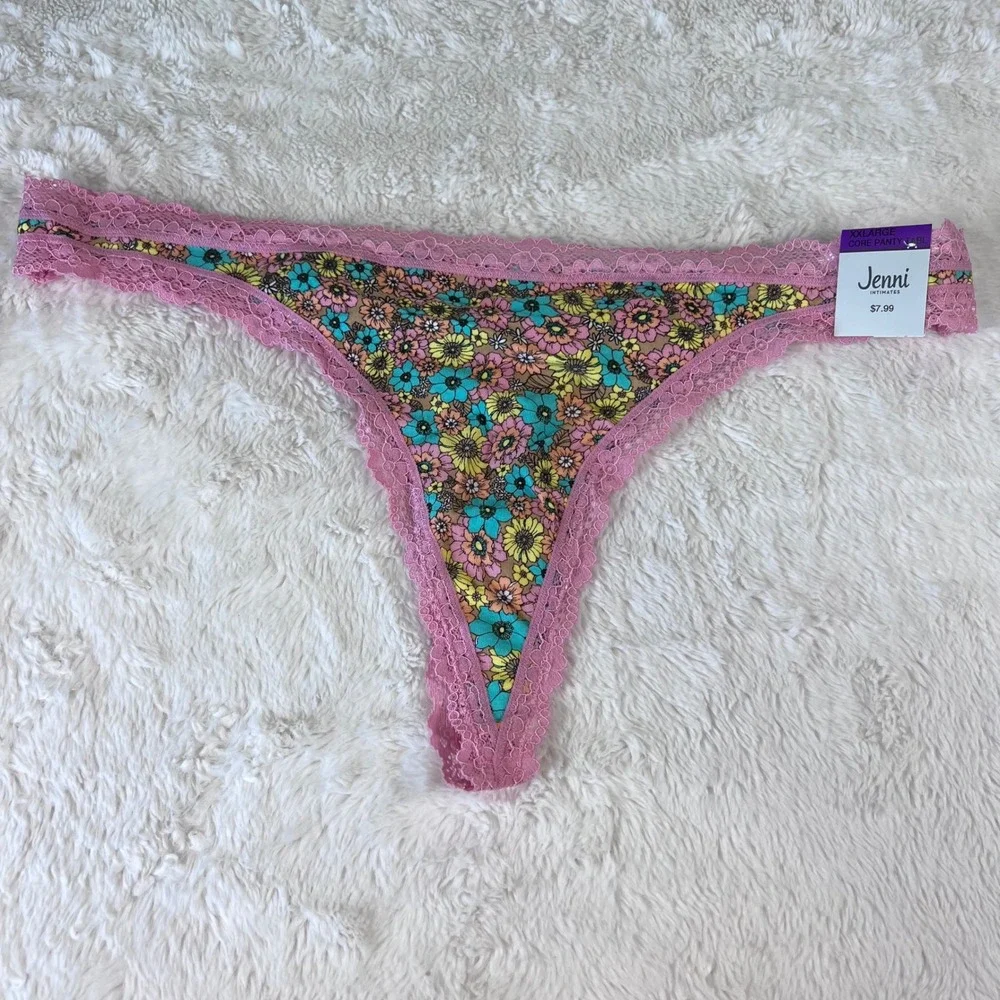 Jenni Intimates XXL Thong Underwear Pink‎ Lace Floral Daisy Garden 100150592 NEW